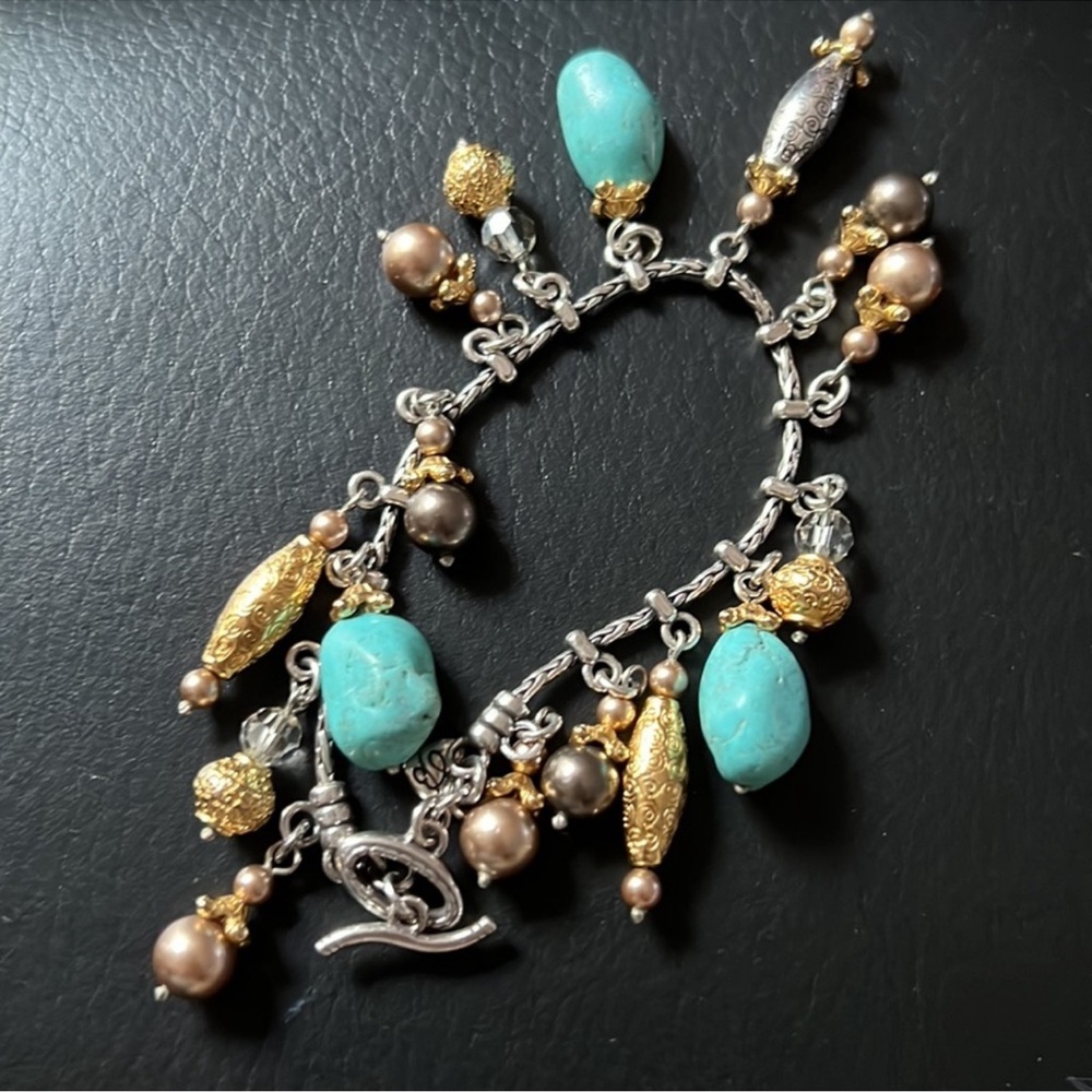 Brighton Turquoise and Gold Charm Bracelet - Picture 3 of 5